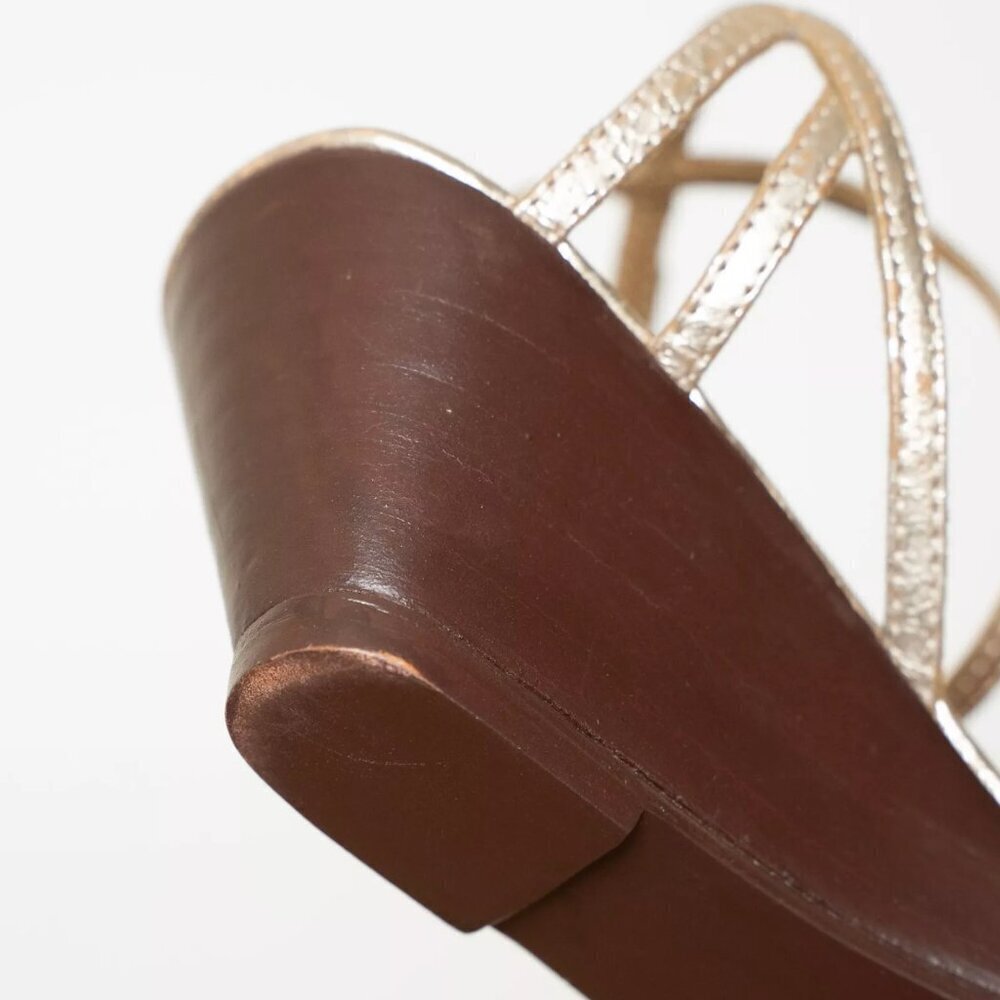 Caron Callahan Sandals Leather Gold Metallic Strappy Wedge Heel Estie - Picture 15 of 15